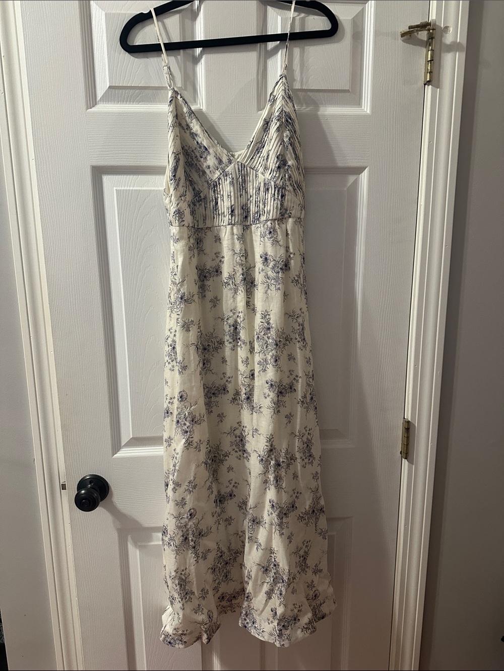 Cami NYC Cream Maxi Slip Dress with Blue Floral Motif